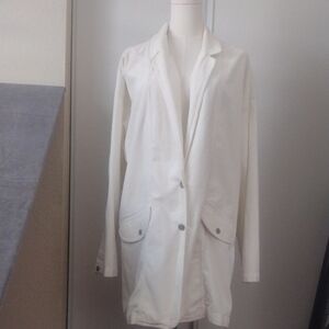 Large Pilcro  By Anthropology Cream Longline Single-Breasted Corduroy Blazer